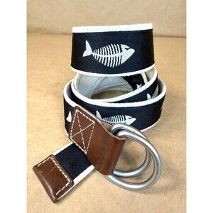 Daniel Cremieux Men's Nautical Canvas D-Ring Belt – Fish Skeleton Embroidery S38